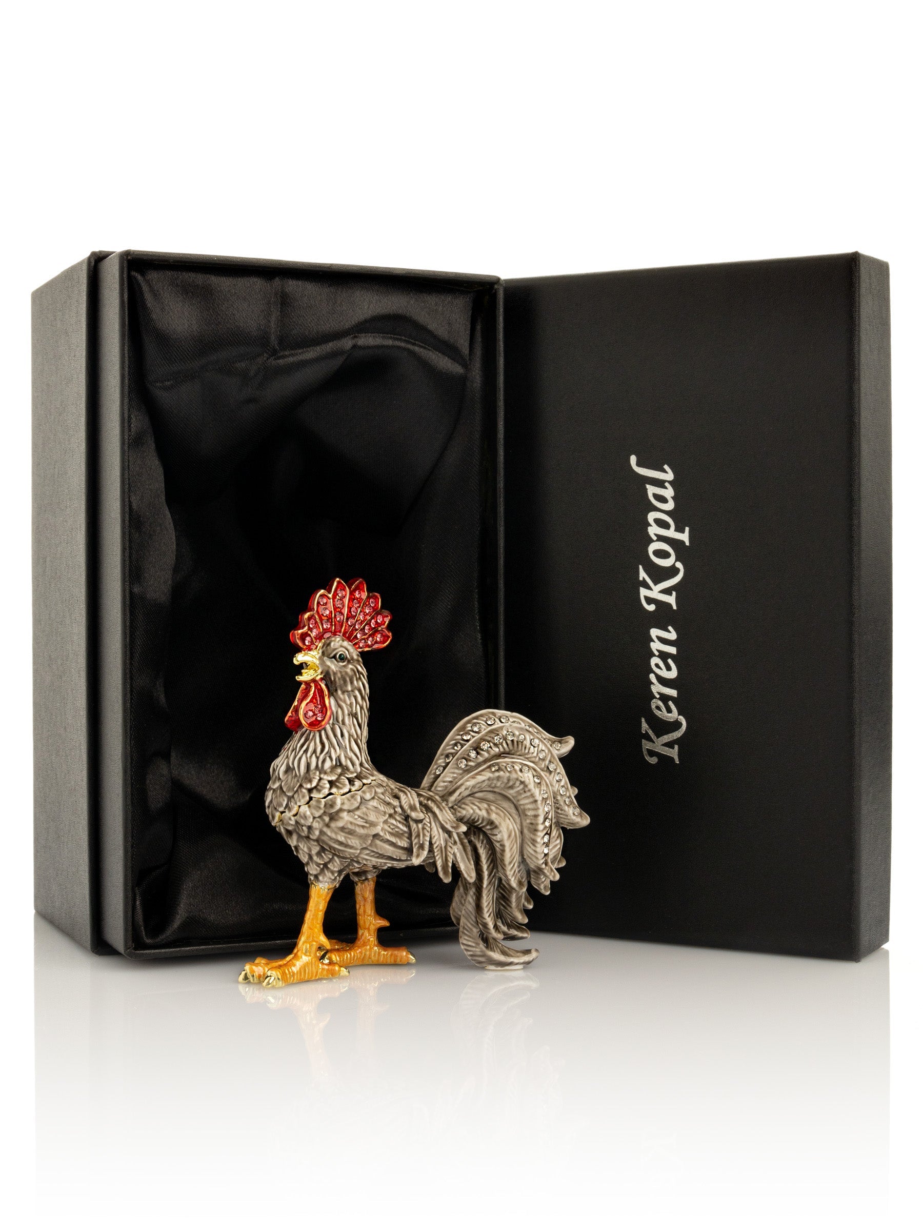 Gray Rooster Jewelry Trinket Box-2