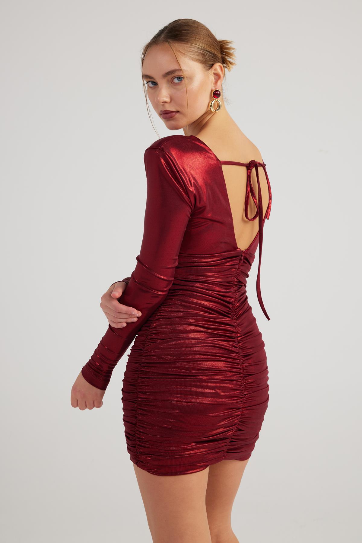 Karly burgundy shiny bodycon mini dress by Holly Lolly