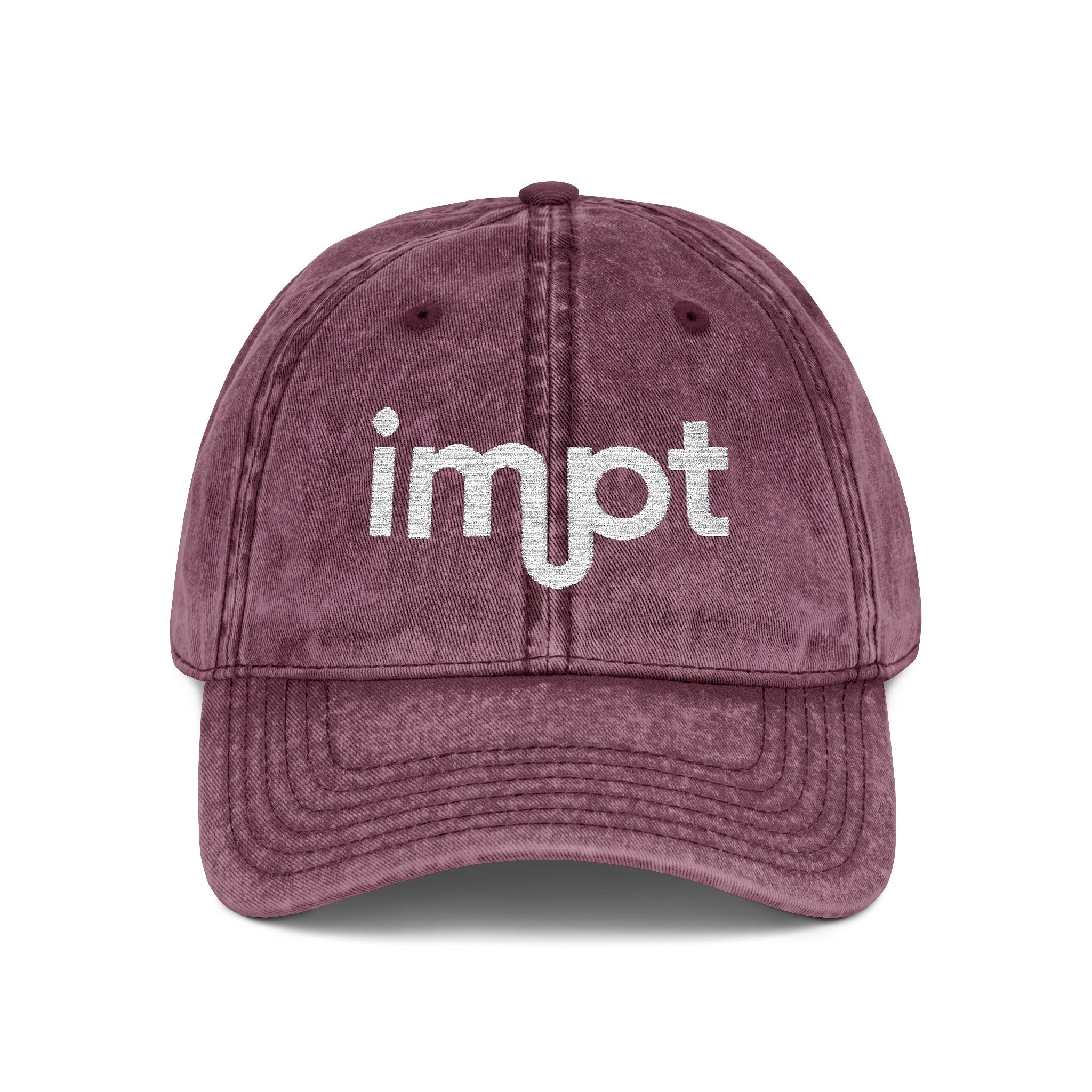 Vintage Corduroy Baseball Cap — Embroidered "impt" Logo, Rust Red Casual Hat