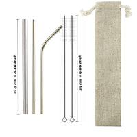 Set of reusable stainless steel drinking straws with cleaning brush