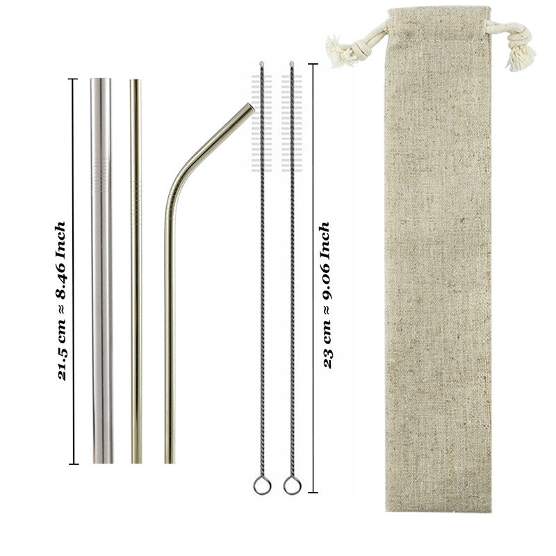 Set of reusable stainless steel drinking straws with cleaning brush — view 2