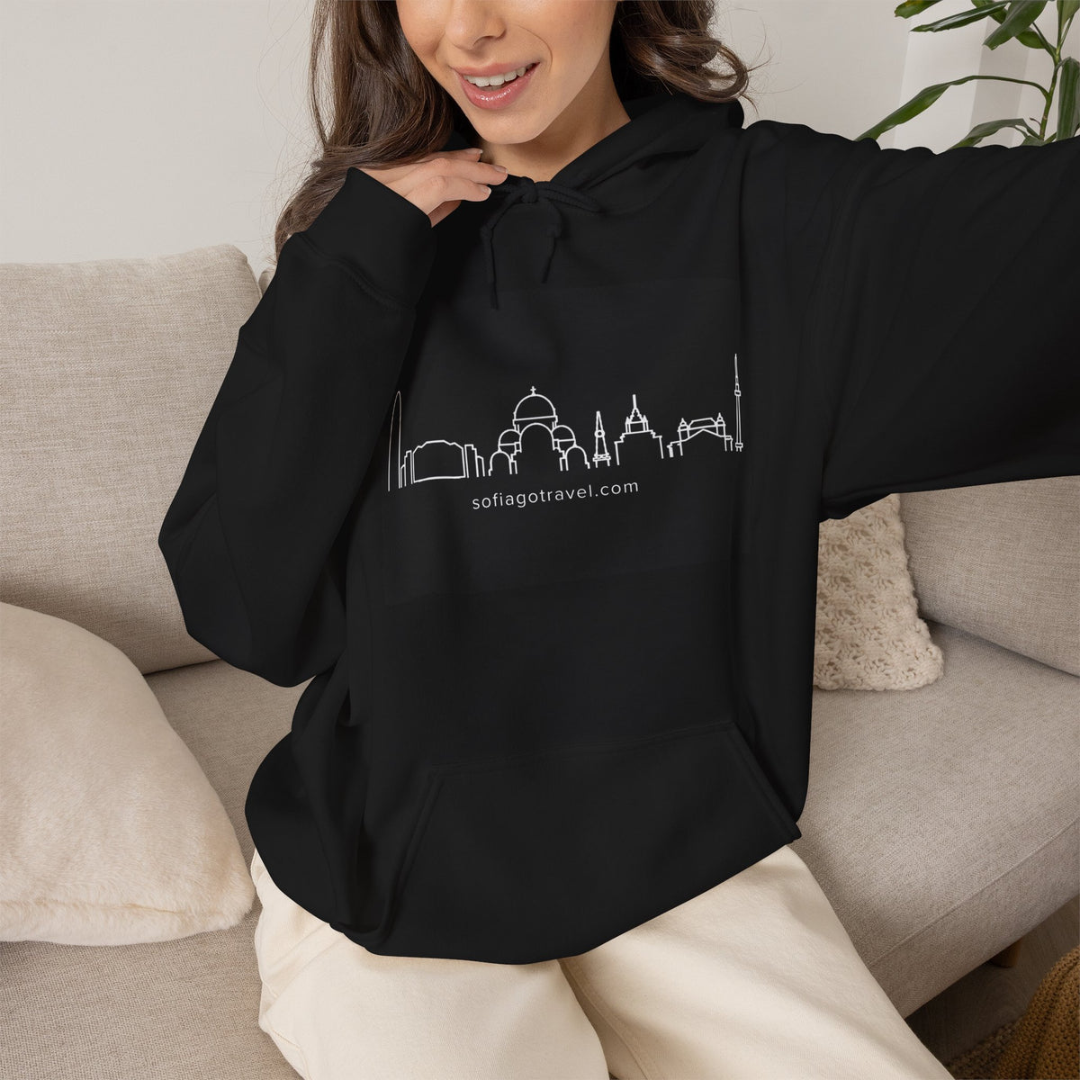 City Skyline Hoodie — Minimal White Line Landmark Graphic