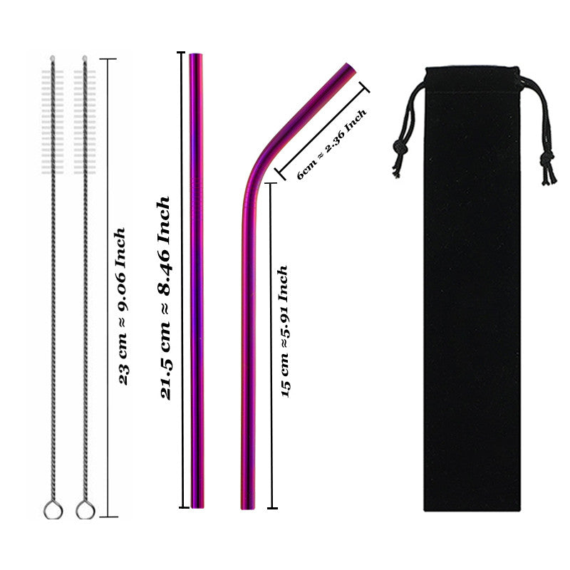 Set of reusable stainless steel drinking straws with cleaning brush — view 15