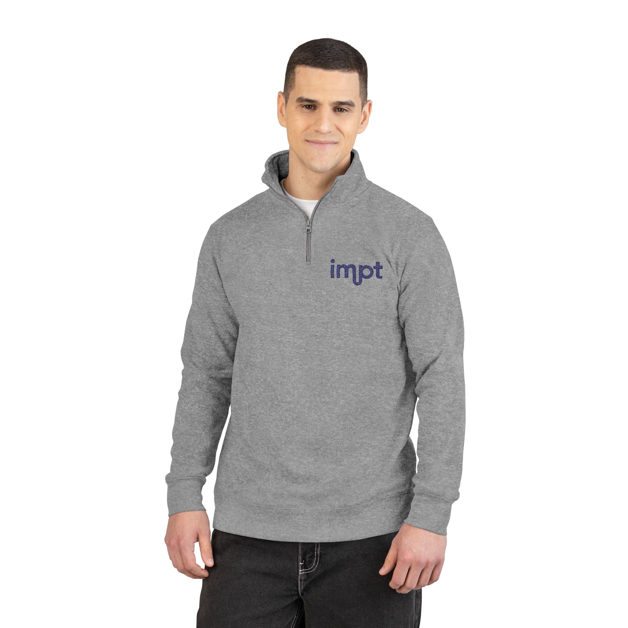 Embroidered 'impt' Half-Zip Fleece Pullover