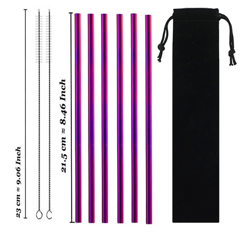 Set of reusable stainless steel drinking straws with cleaning brush — view 7