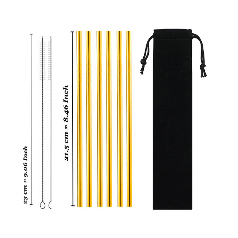 Set of reusable stainless steel drinking straws with cleaning brush — view 3