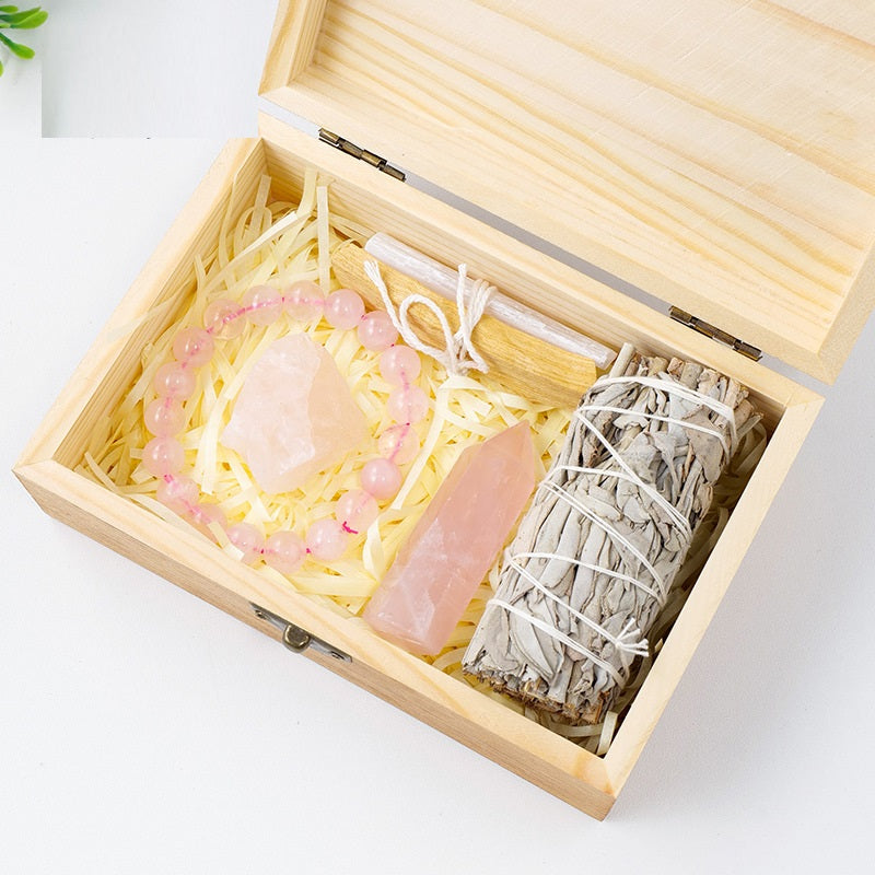 Natural amethyst crystal cluster in handcrafted wooden gift box — view 6