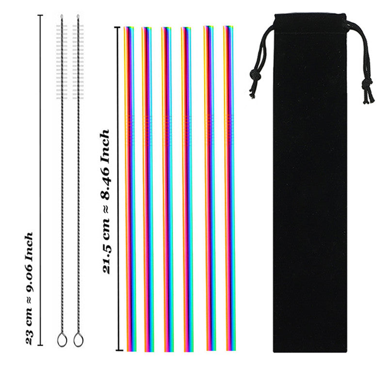 Set of reusable stainless steel drinking straws with cleaning brush — view 6