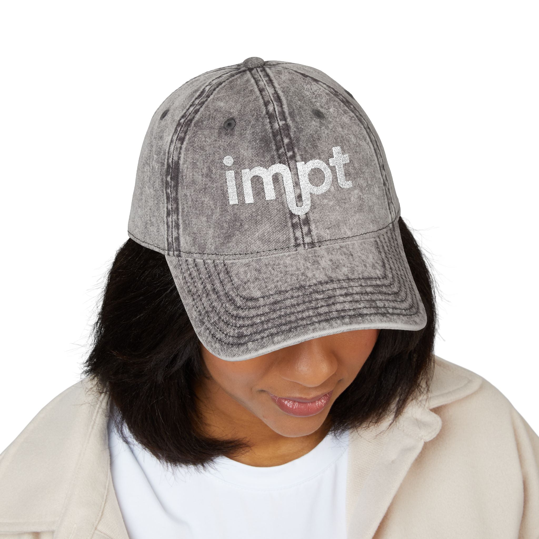 Vintage Corduroy Baseball Cap — Embroidered "impt" Logo, Rust Red Casual Hat