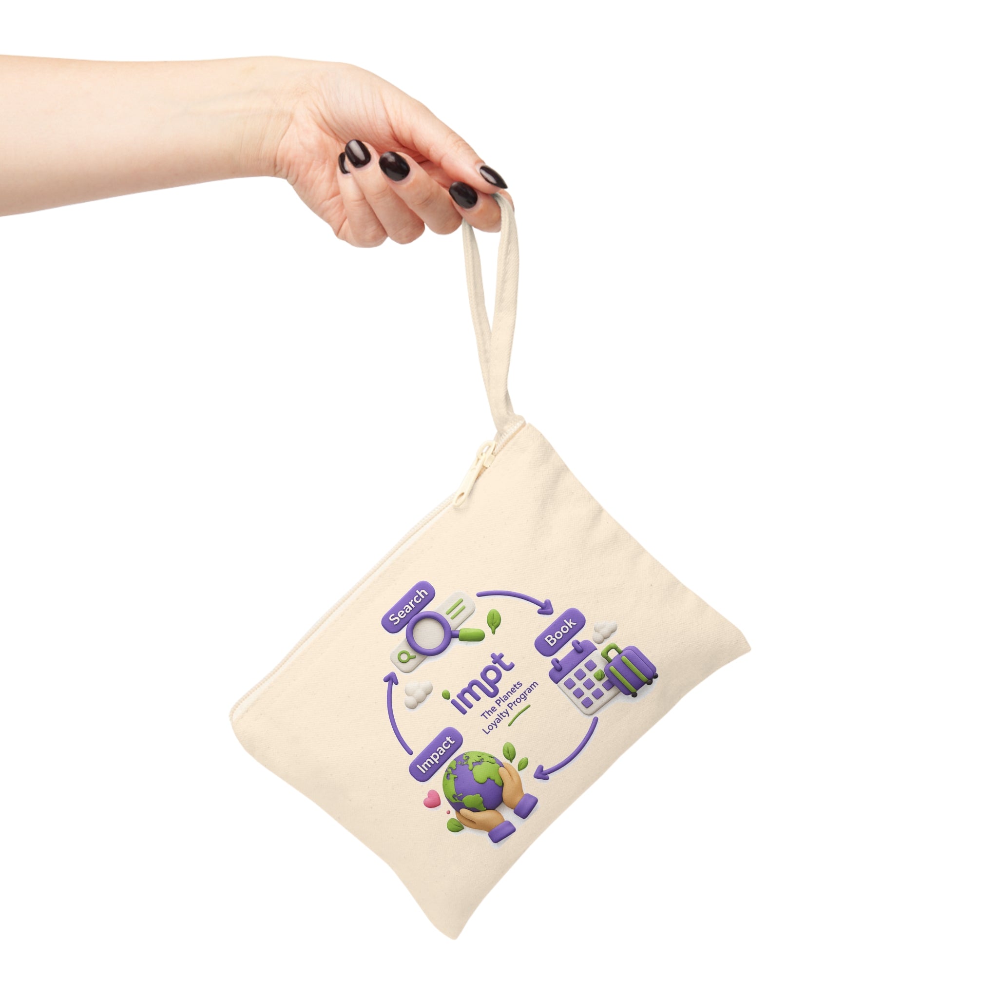 Canvas Zipper Pouch — 'impt: The Planets Loyalty Program' Travel & Eco Logo Accessory Bag