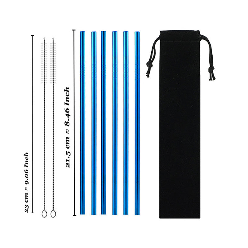Set of reusable stainless steel drinking straws with cleaning brush — view 4