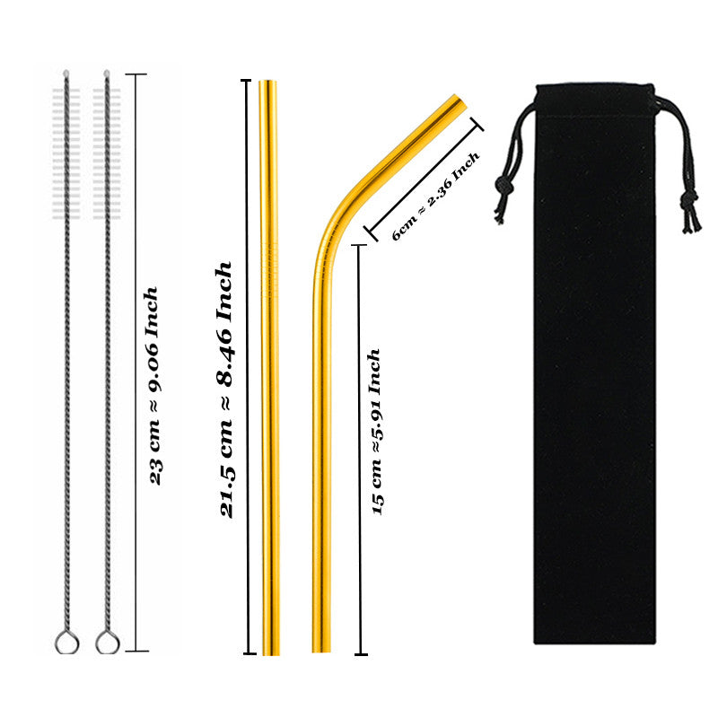 Set of reusable stainless steel drinking straws with cleaning brush — view 10