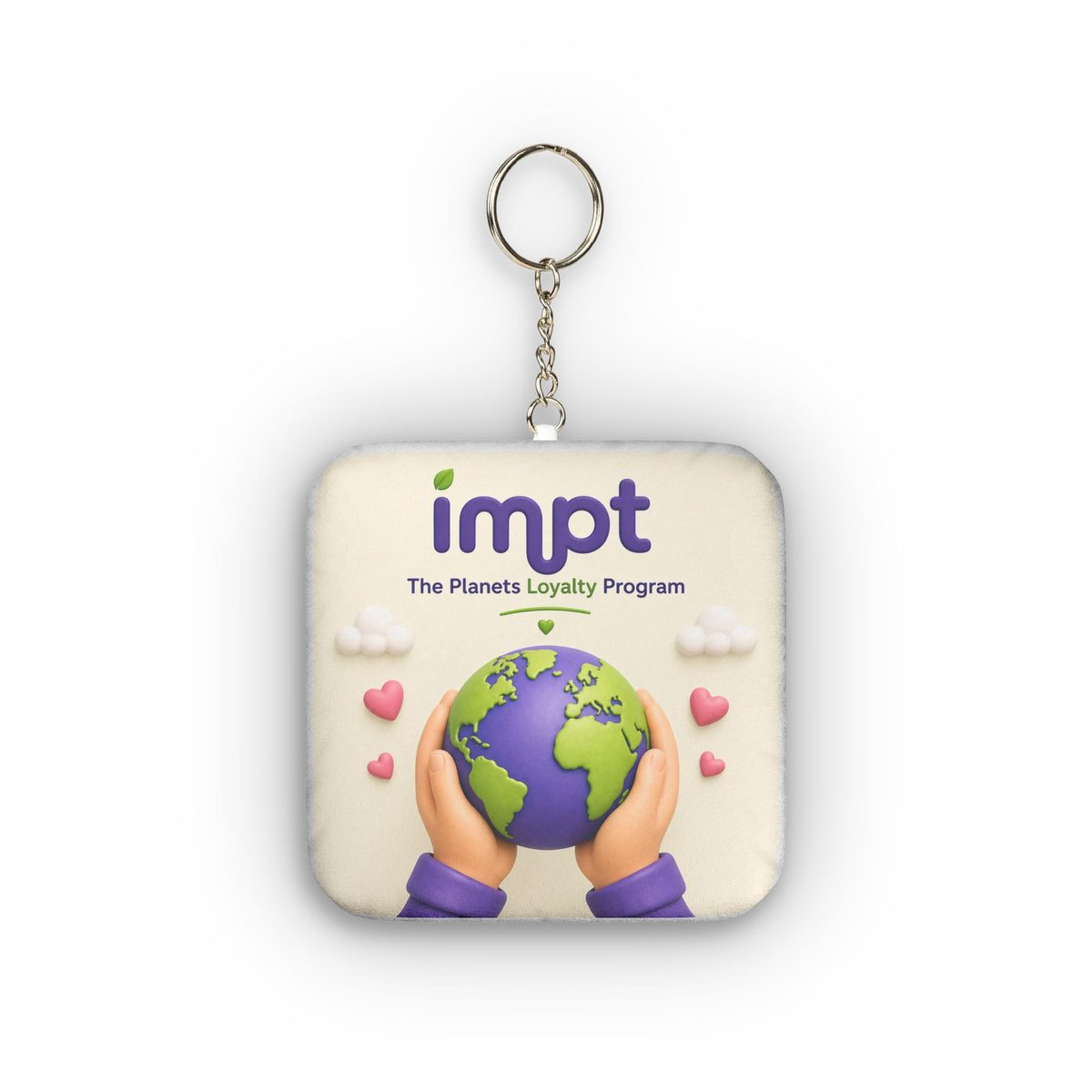 Custom Plush Keychain - Personalized Mini Square with Logo (Earth & Hands Design)
