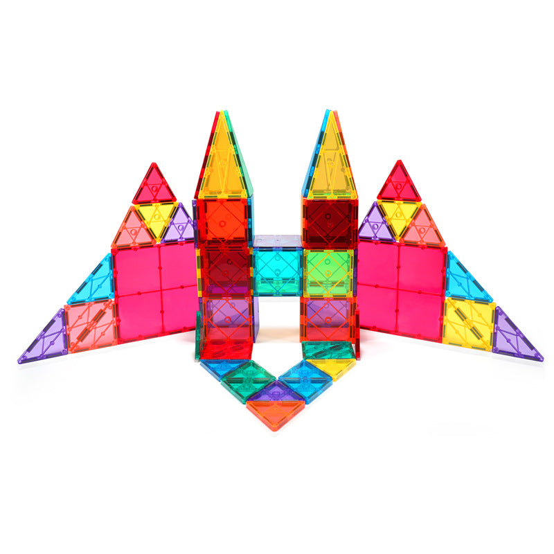 100 piece magnetic building tiles set with color windows — view 2