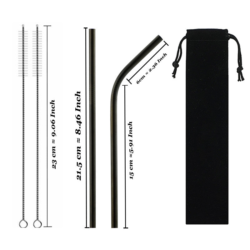 Set of reusable stainless steel drinking straws with cleaning brush — view 9