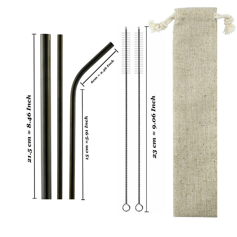 Set of reusable stainless steel drinking straws with cleaning brush — view 13