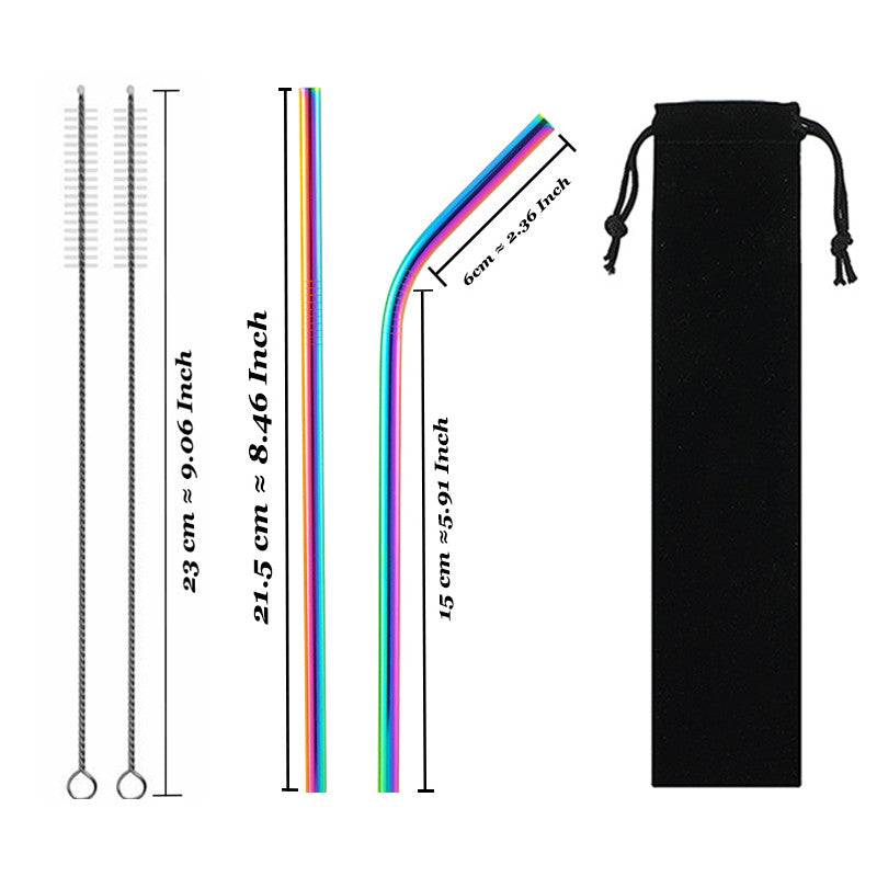 Set of reusable stainless steel drinking straws with cleaning brush — view 14