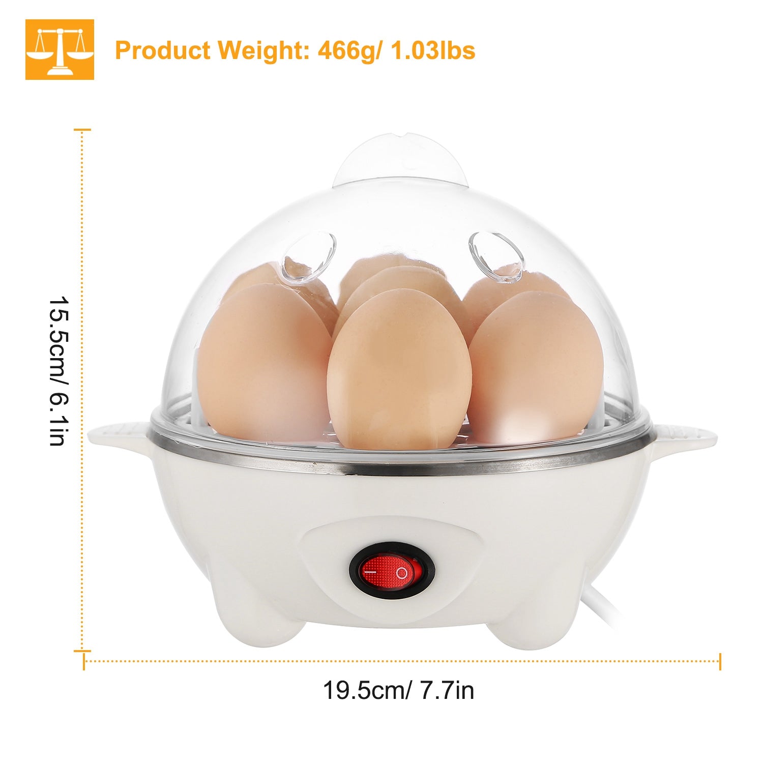 1Pc Electric Egg Cooker For Daily Breakfast Preparation 7-Capacity Hard-Boiled Egg Maker With Auto-Off Measuring Cup For Hard Boiled Steamed Vegetables Seafood Dumplings