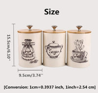 Three-piece tea coffee sugar glass storage jar set with airtight bamboo lids — view 2