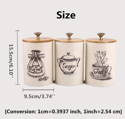 Three-piece tea coffee sugar glass storage jar set with airtight bamboo lids — view 2
