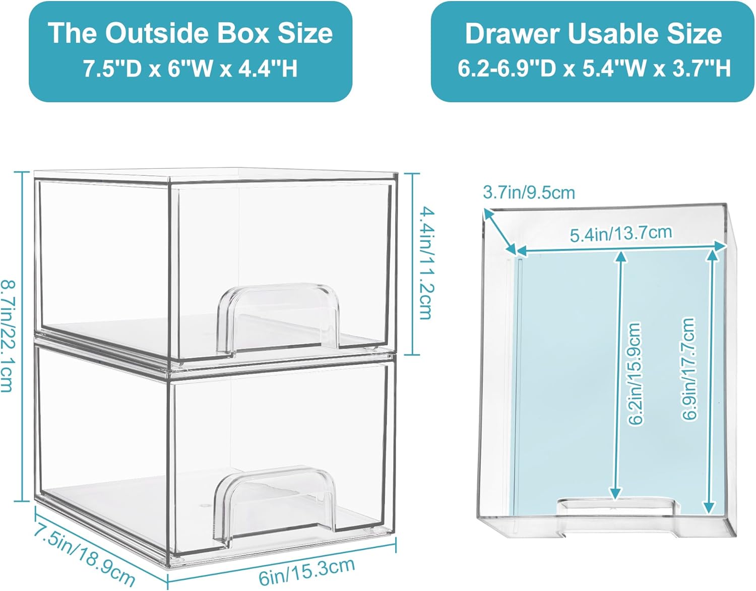 Clear stackable acrylic storage drawers 2 and 4 pack — view 5