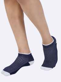 Stretchable ribbed ankle socks offering a snug and secure fit.