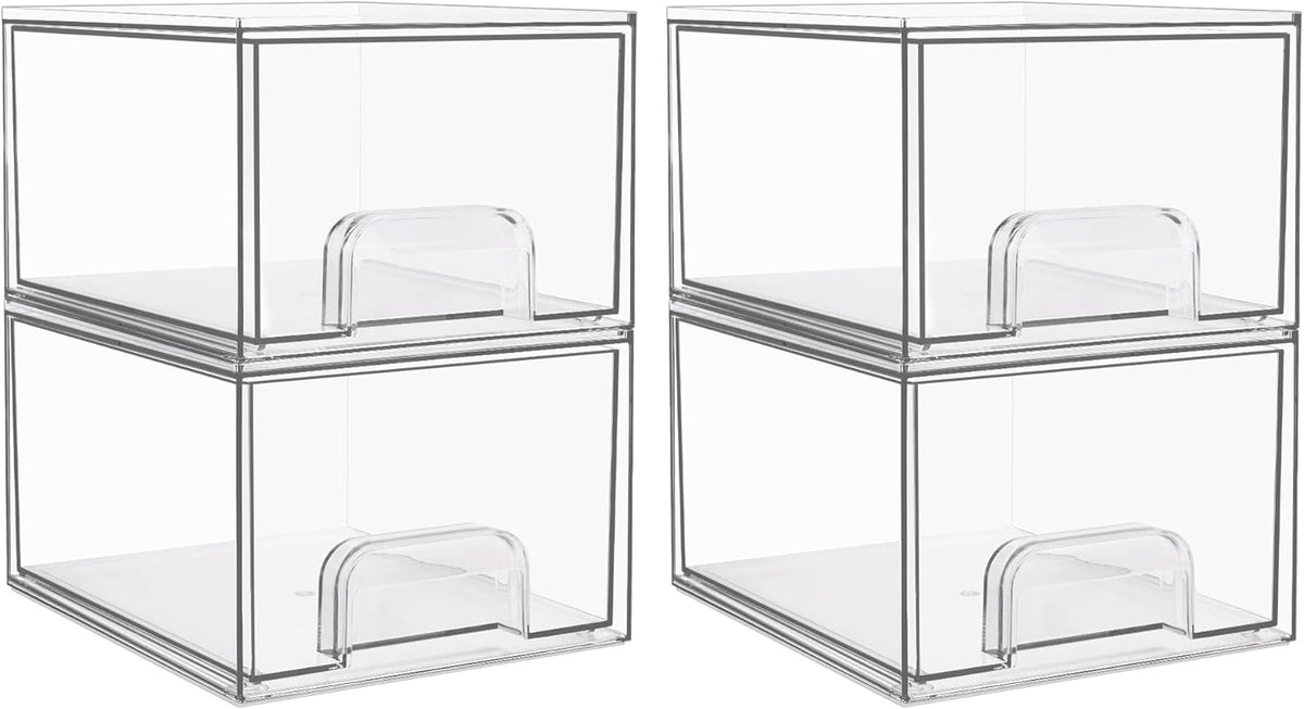 Clear stackable acrylic storage drawers 2 and 4 pack