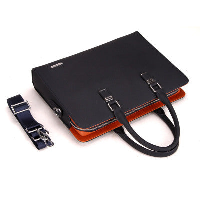 Men's compact handbag with adjustable strap and zip closure