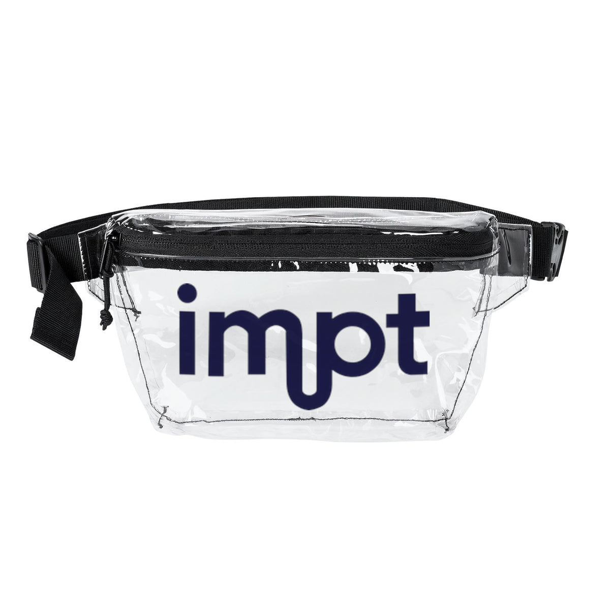 Transparent/Black Vinyl Fanny Pack — Clear Stadium Belt Bag with 'impt' Logo