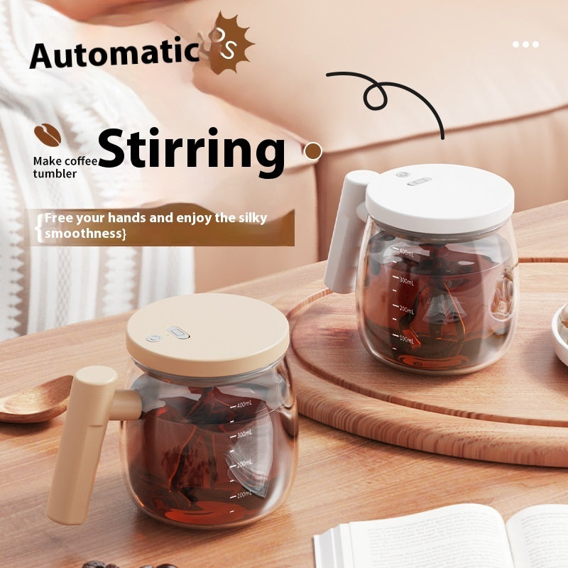 Rechargeable electric stirring ceramic coffee mug in modern matte finish