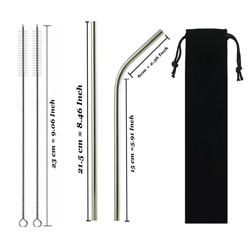 Set of reusable stainless steel drinking straws with cleaning brush — view 8