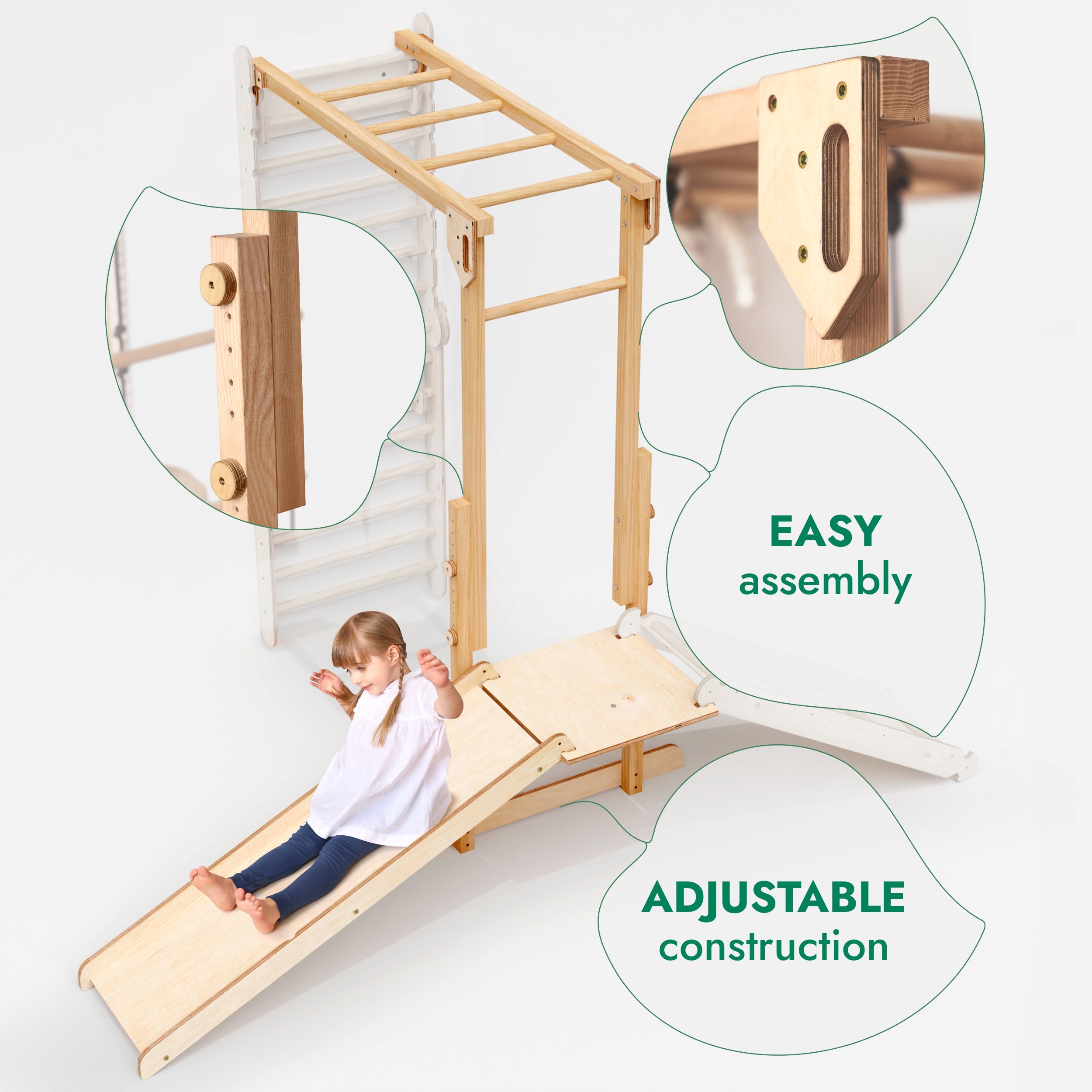 7in1 Swedish Walls + Monkey Bars + Swing Set + Slide Board + Ramp-3