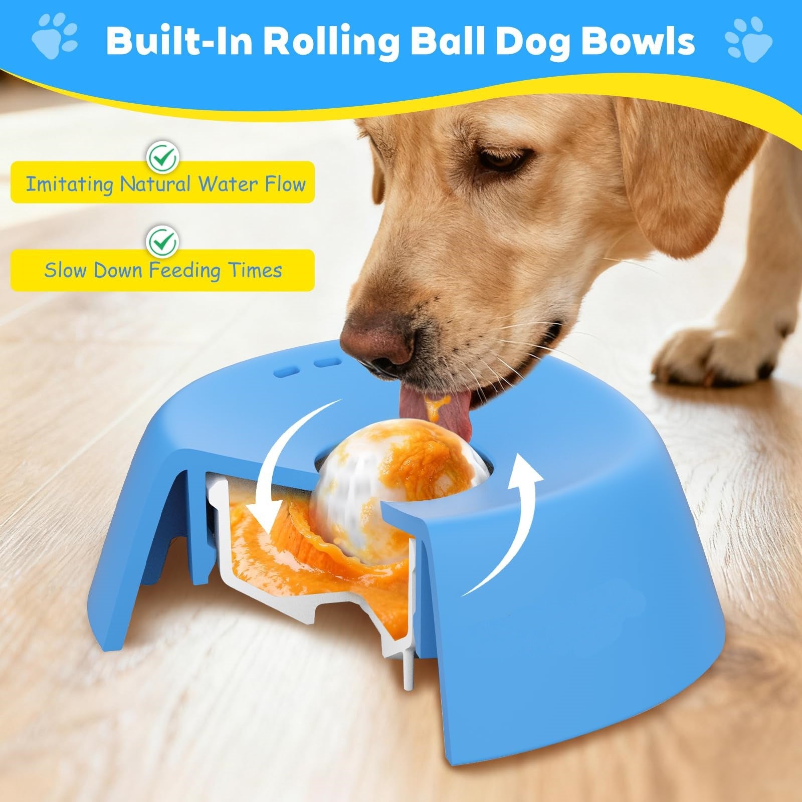 Non-slip spherical anti-choking slow feeder dog bowl