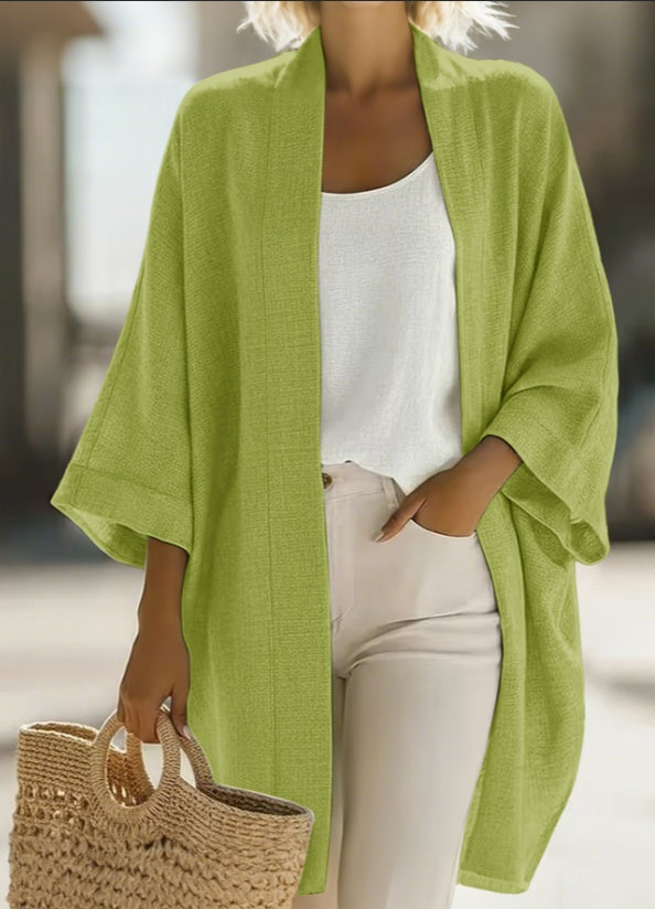 Japanese Linen-Blend Kimono-Style Cardigan