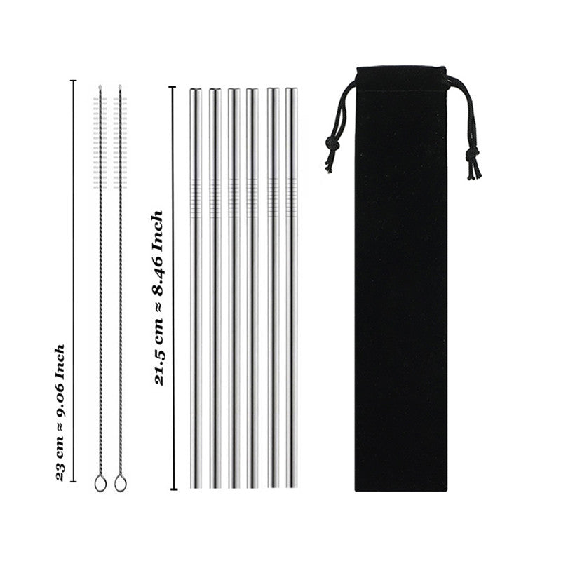 Set of reusable stainless steel drinking straws with cleaning brush — view 21