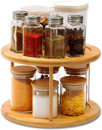 Round bamboo 2 tier turntable lazy susan spice rack for cabinets — view 4