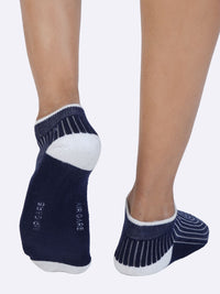 Stretchable ribbed ankle socks offering a snug and secure fit.