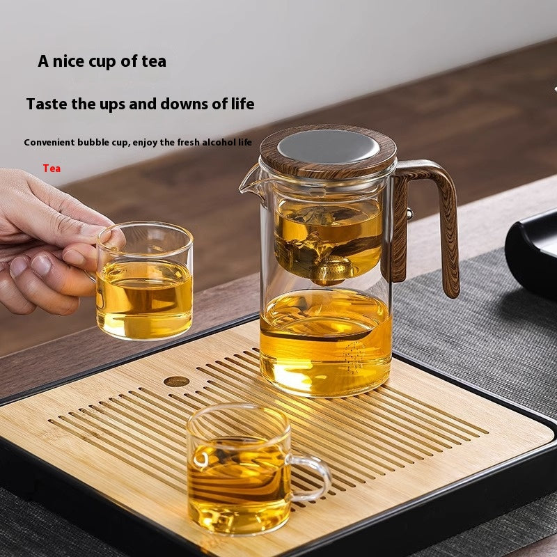 One-click magnetic glass teapot with wooden handle and stainless filter — view 3