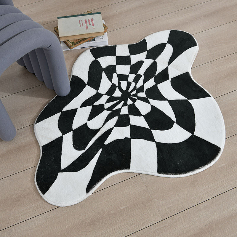 Retro black and white checkered anti-slip floor mat