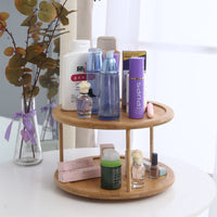 Round bamboo 2 tier turntable lazy susan spice rack for cabinets — view 5