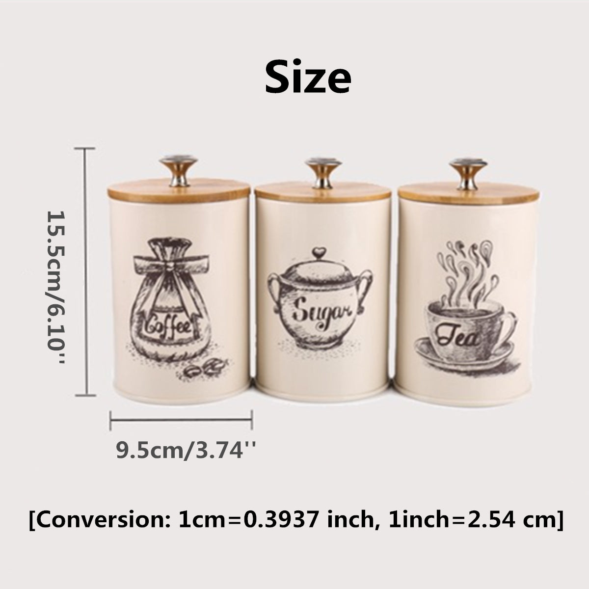 Three-piece tea coffee sugar glass storage jar set with airtight bamboo lids — view 12