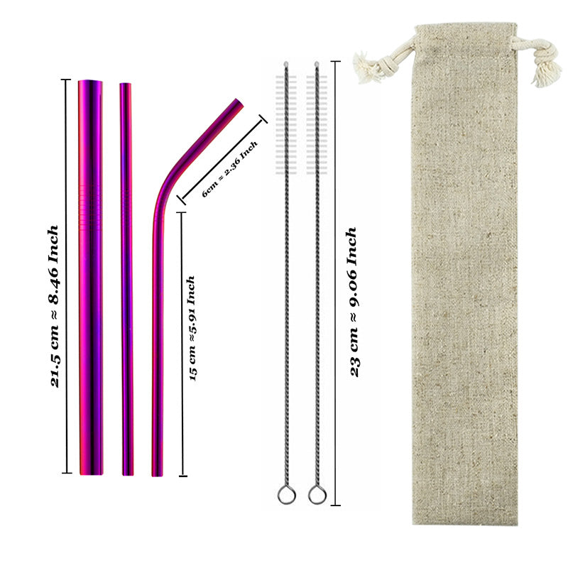 Set of reusable stainless steel drinking straws with cleaning brush — view 20