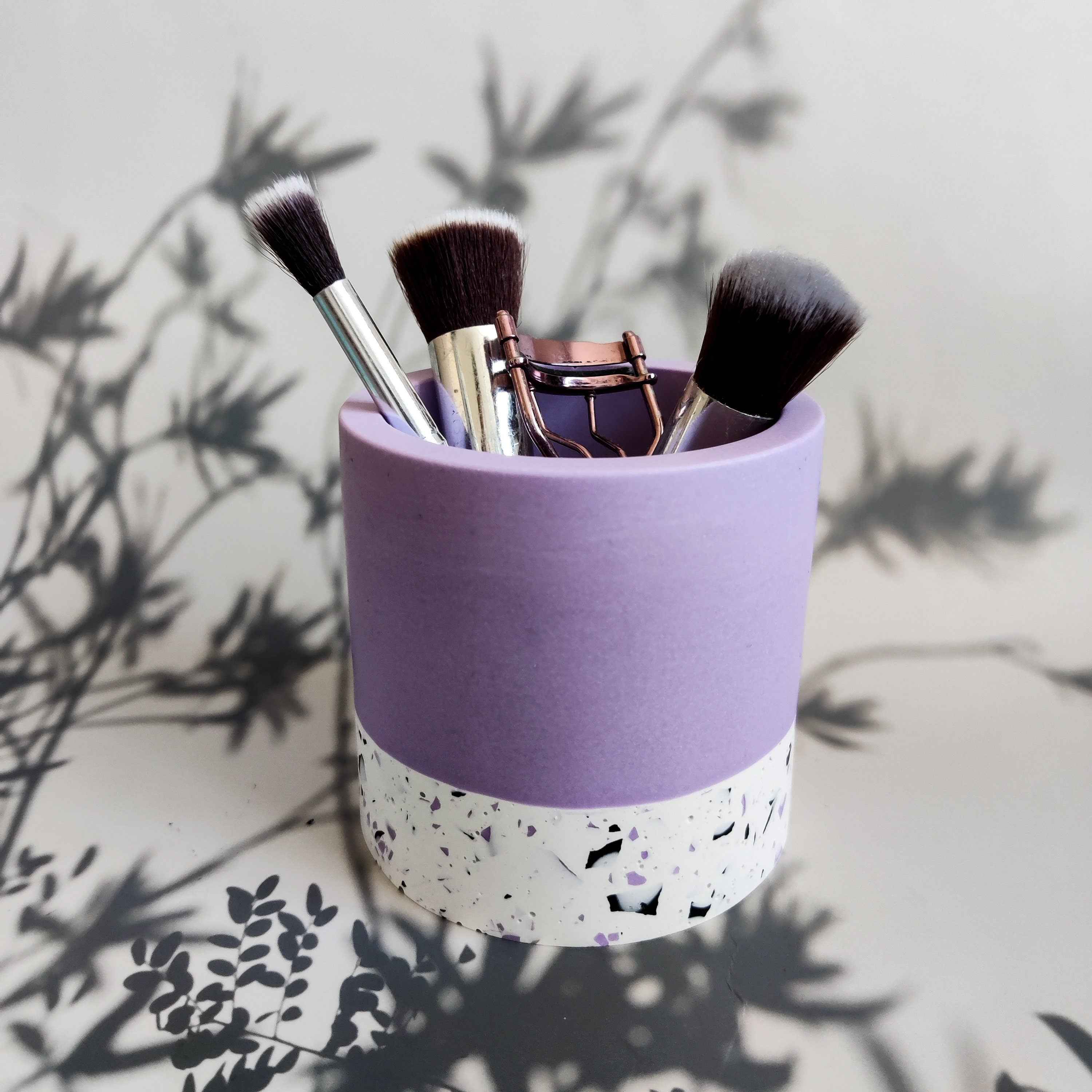 Half Terrazzo pen pot teal or purple, make up brushes holder-4