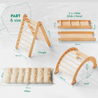 4in1 Montessori Climbing Frame Set: Triangle Ladder + Climbing Arch + Slide Board + Cushion Beige-1
