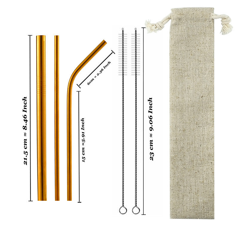 Set of reusable stainless steel drinking straws with cleaning brush — view 18