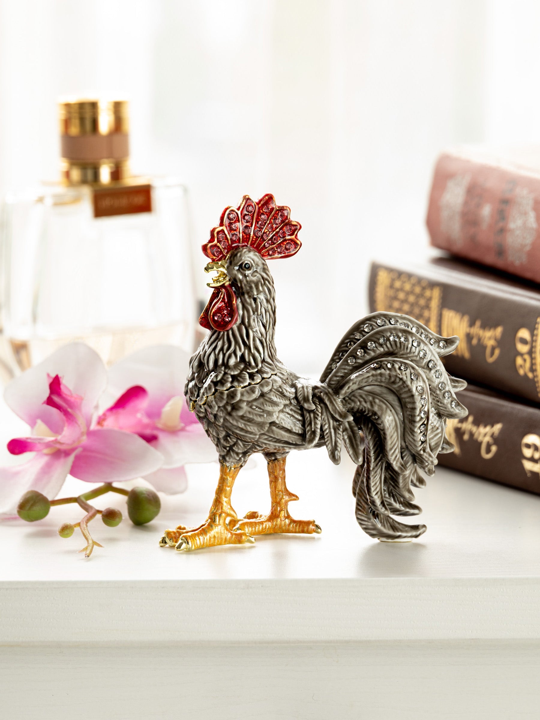 Gray Rooster Jewelry Trinket Box-1