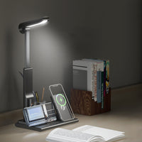 LED wireless charging desk lamp with pen holder for office — view 3