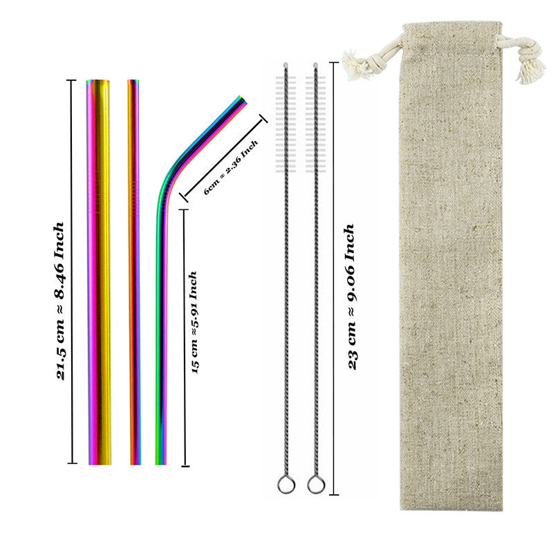 Set of reusable stainless steel drinking straws with cleaning brush — view 19