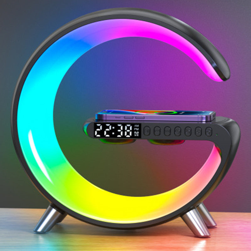 G shaped LED lamp with bluetooth speaker and wireless charger