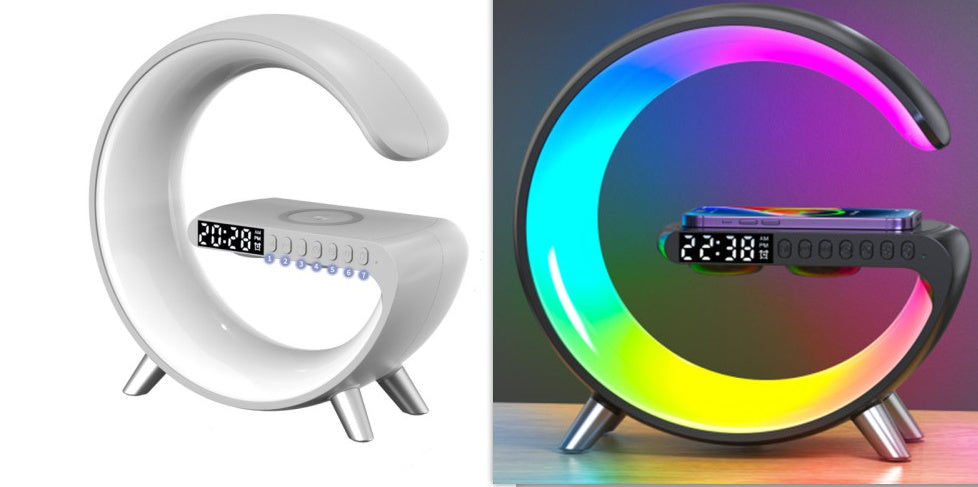 G shaped LED lamp with bluetooth speaker and wireless charger — view 3